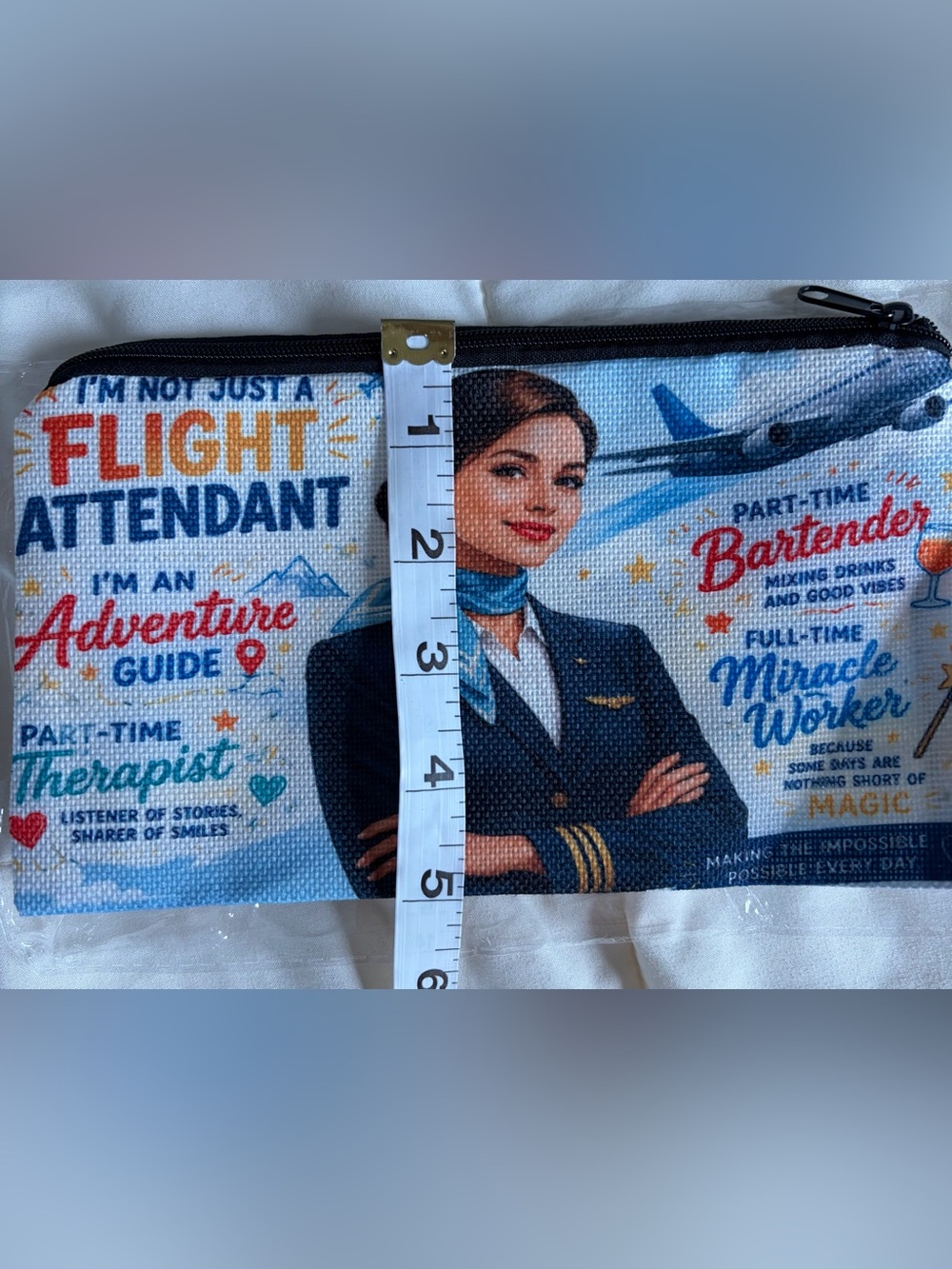 Flight Attendant Printed Canvas Zipper Pouch - Blue & White
